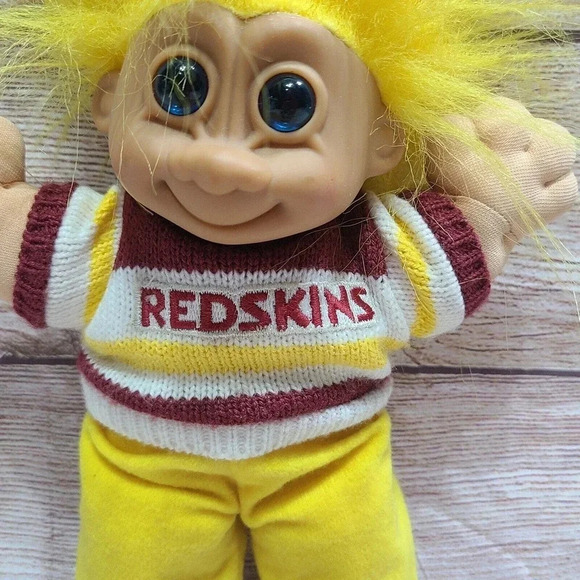 Vintage Russ Plush Washington Football Troll Stuffed Toy Yellow Red White 9" - Picture 2 of 5